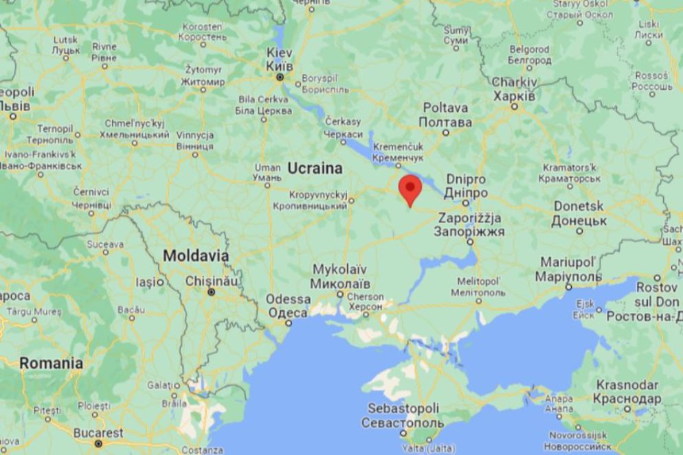Una mappa dell'Ucraina, in rosso la zona coinvolta dai combattimenti - Google maps