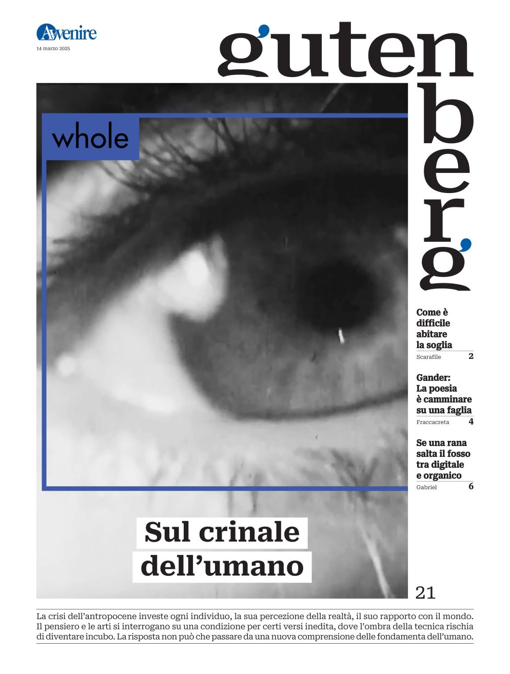 La copertina di "Gutenberg" n. 21, 14 marzo 2025 - -