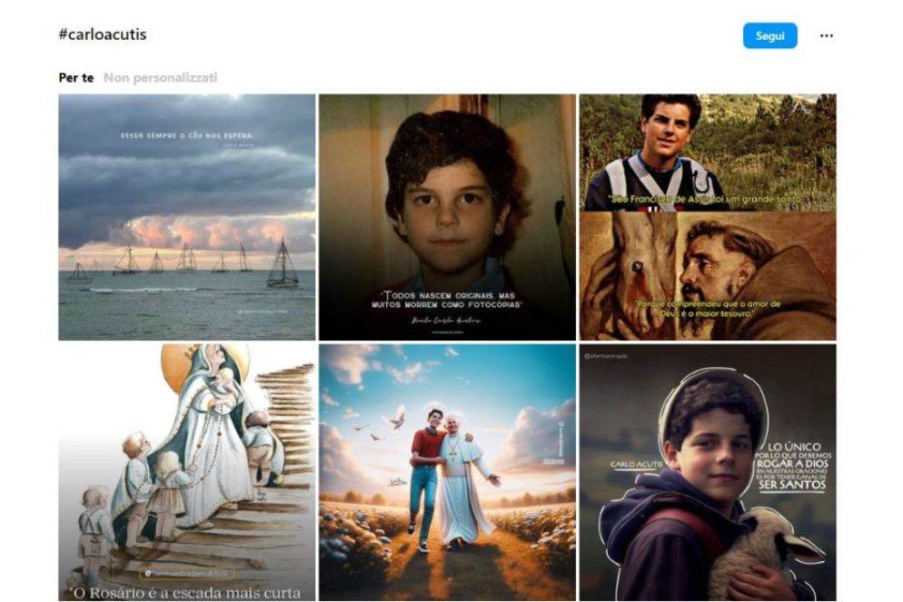 Alcuni dei post che compaiono utilizzando l'hashtag #carloacutis - Instagram