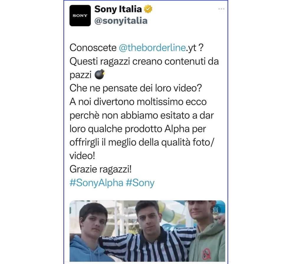 Il tweet che annunciava la collaborazione tra Sony e TheBorderline, poi rimosso dopo l'incidente - Twitter