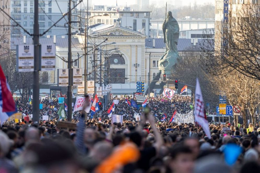 Protesta e giornata di scioperto a Belgrado, marzo 2025 - Reuters