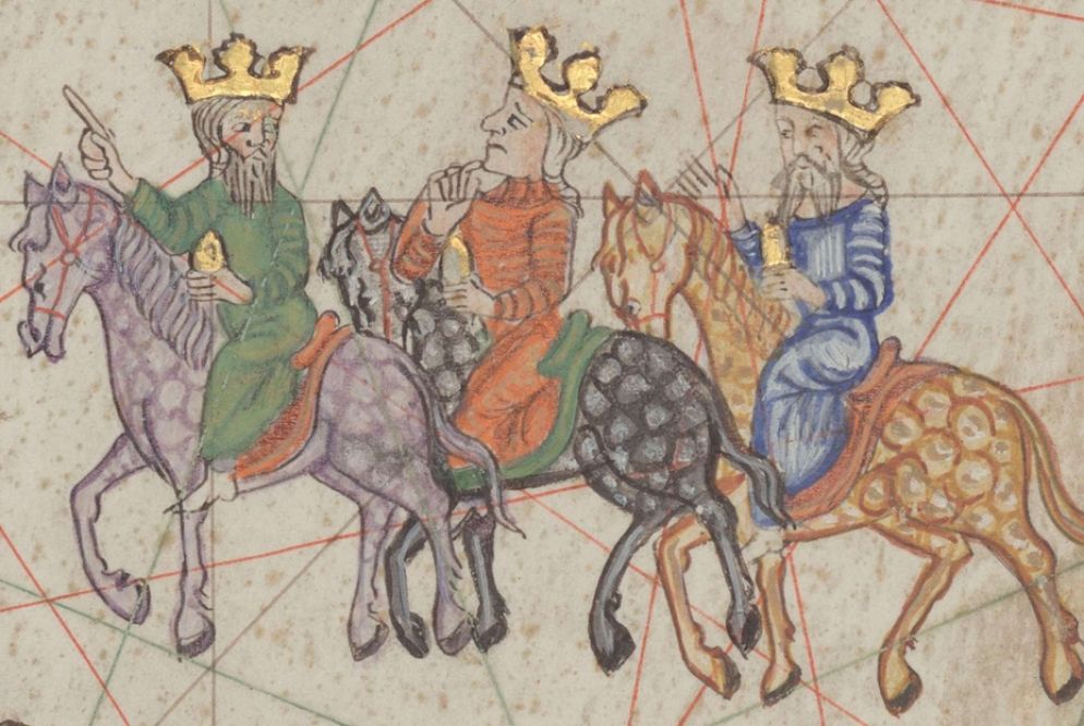 “Atlas catalan”, Parigi 1375, particolare dei Re Magi al seguito della stella cometa - Fondazione Benetton