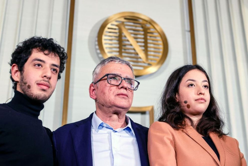 La conferenza stampa a Oslo dei due figli e del marito di Narges Mohammadi - ANSA