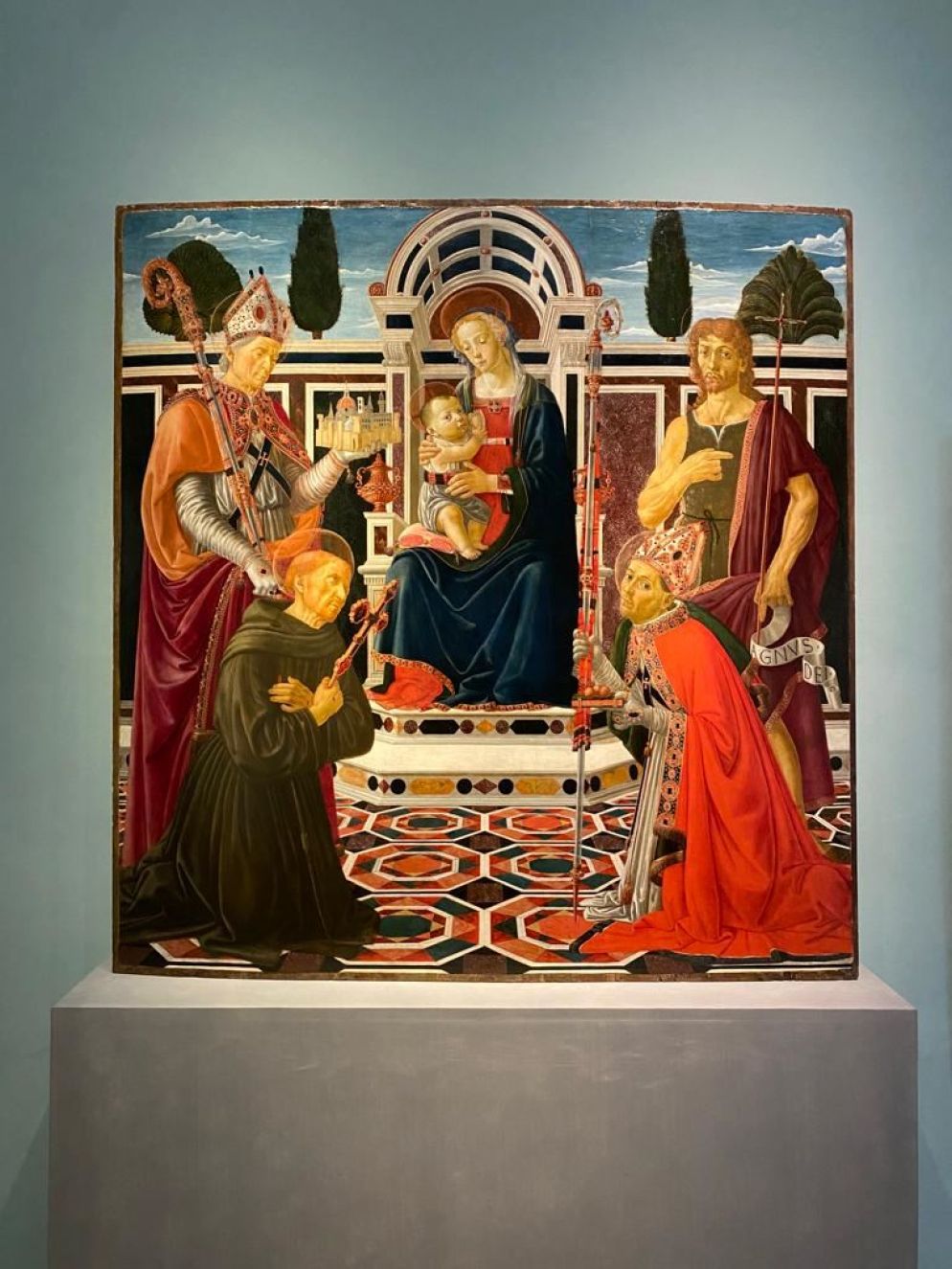 Andrea del Verrocchio e bottega, "Sacra conversazione con i santi Zanobi, Francesco, Giovanni Battista e Niccolò" (Pala Macinghi), 1472 - Gallerie degli Uffizi