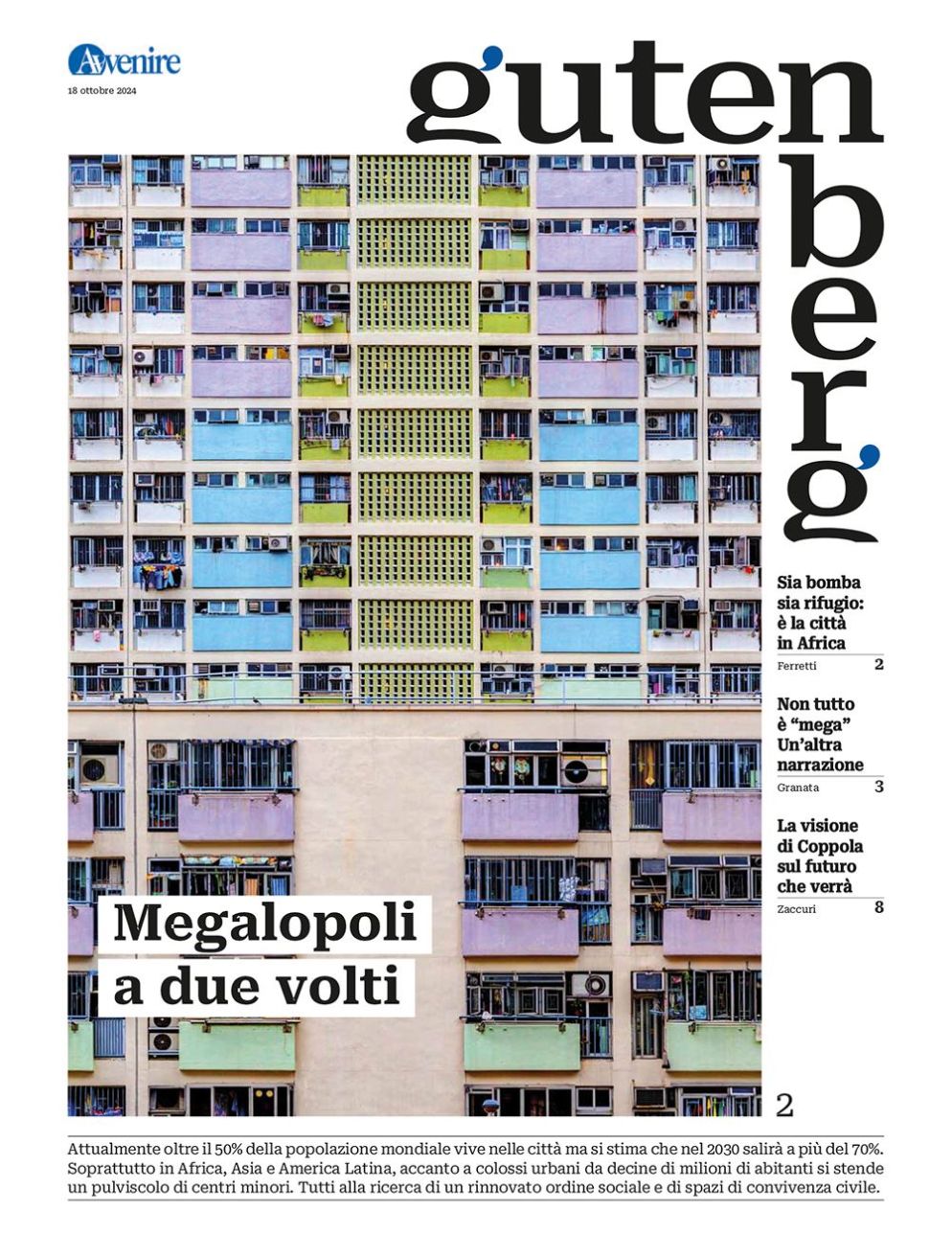 La copertina di "Gutenberg" n. 2, 18 ottobre 2024 - -