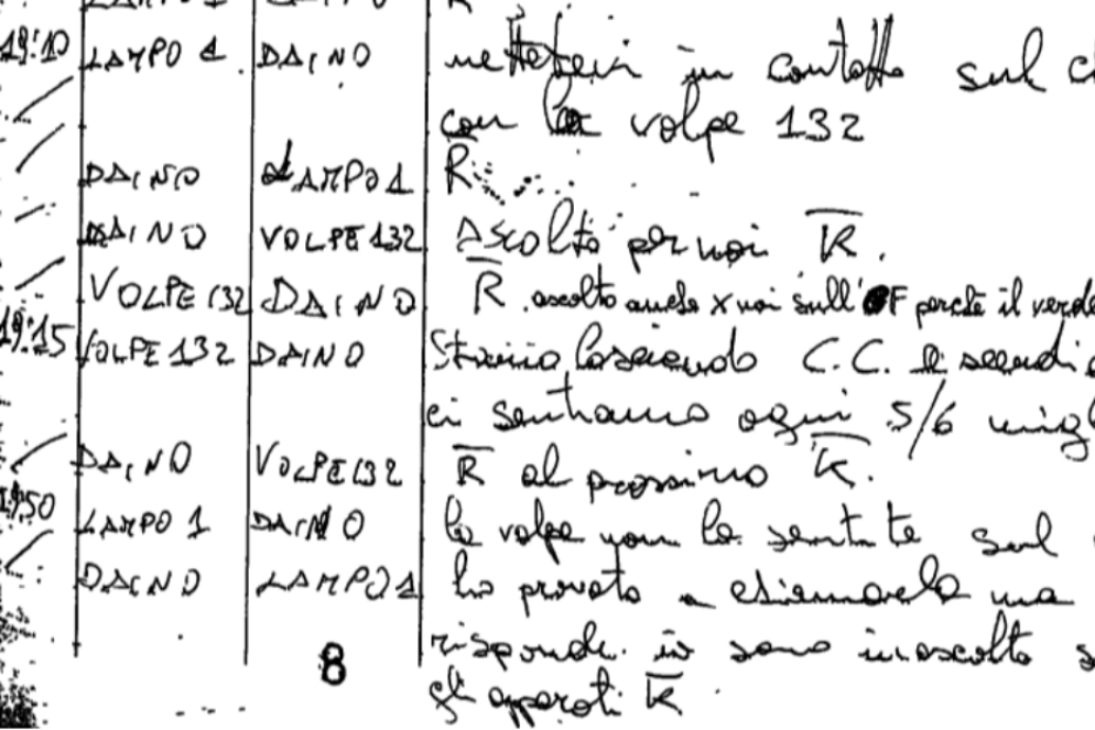 L'ultima comunicazione del Volpe 132 annotata sul diario di missione