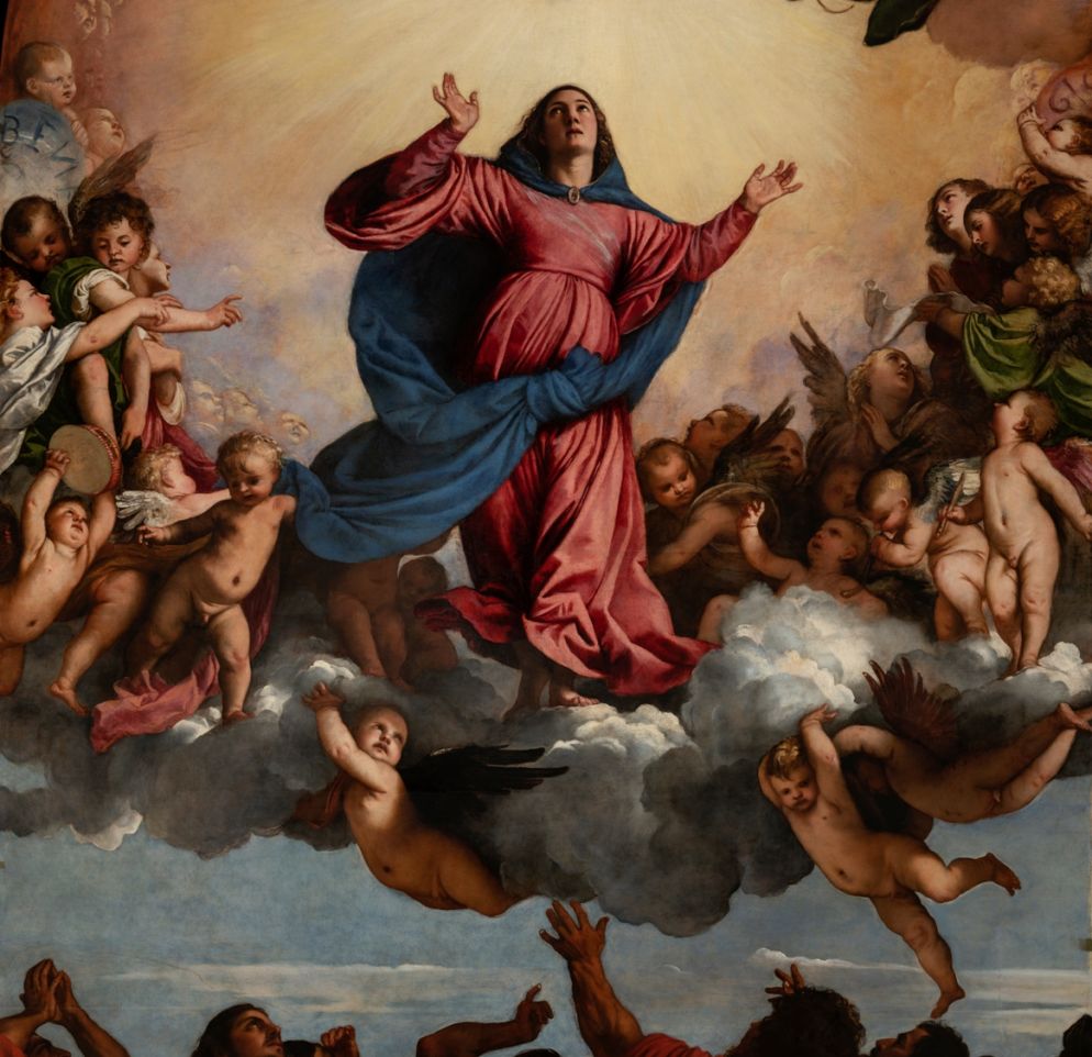Particolare della pala dell'Assunta di Tiziano, conservata nella basilica di Santa Maria gloriosa dei Frari a Venezia, dopo il restauro - Matteo De Fina