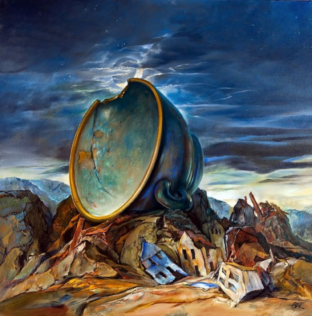 Samuel Bak, luna nuova su un paesaggio vecchio, olio su tela, 2017 Collezione Privata