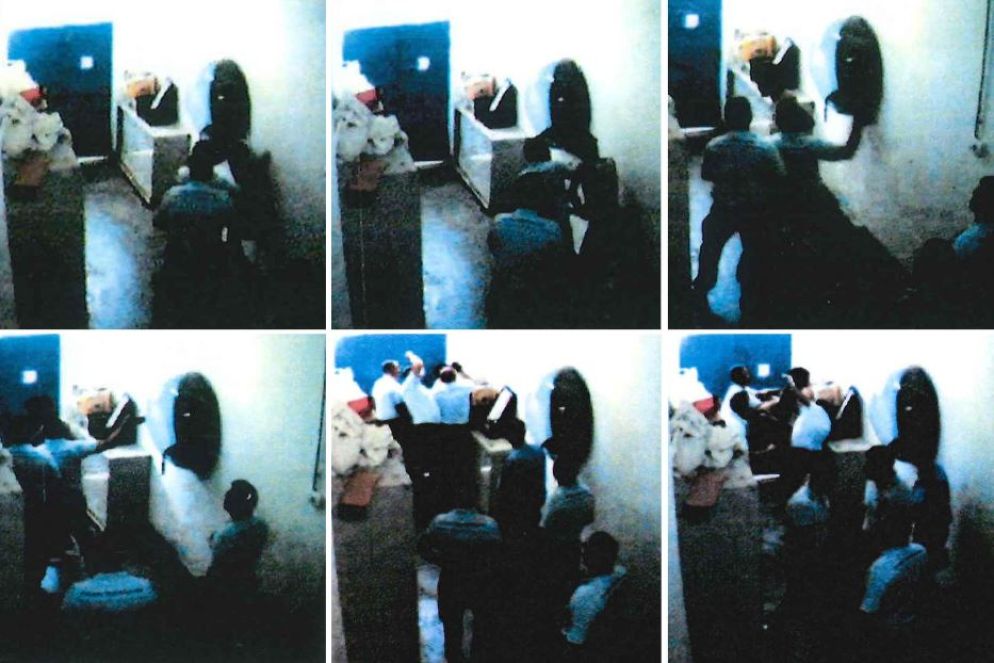 Un comnbo di sei frame del video che testimonierebbe le torture nel carcere di Trapani - ANSA