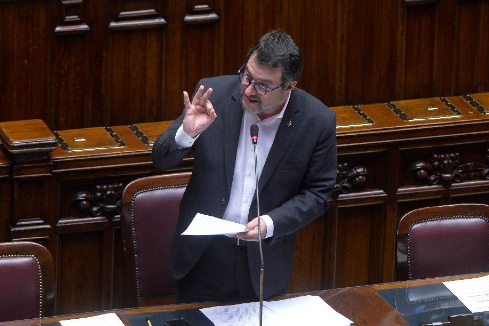 Il vicepremier Salvini durante il question time - Fotogramma