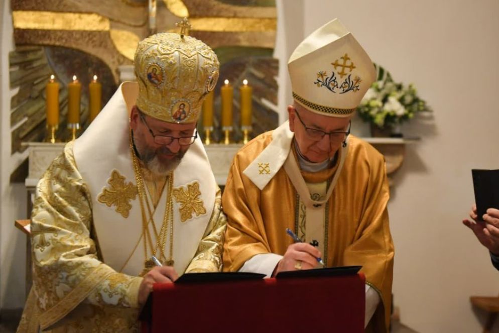 L’arcivescovo maggiore di Kiev, Sviatoslav Shevchuk, con il cardinale segretario di Stato vaticano, Pietro Parolin - Chiesa greco-cattolica ucraina