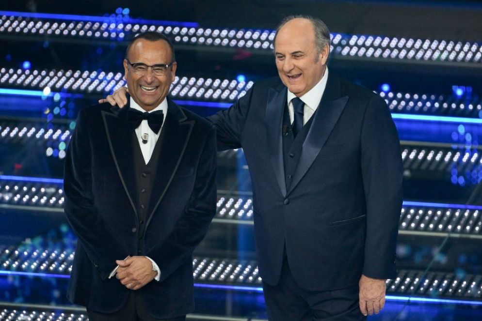 Carlo Conti con il co-conduttore Gerry Scotti - ANSA